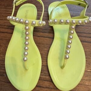Stuart Weitzman Lime Sandals with Pearl Details